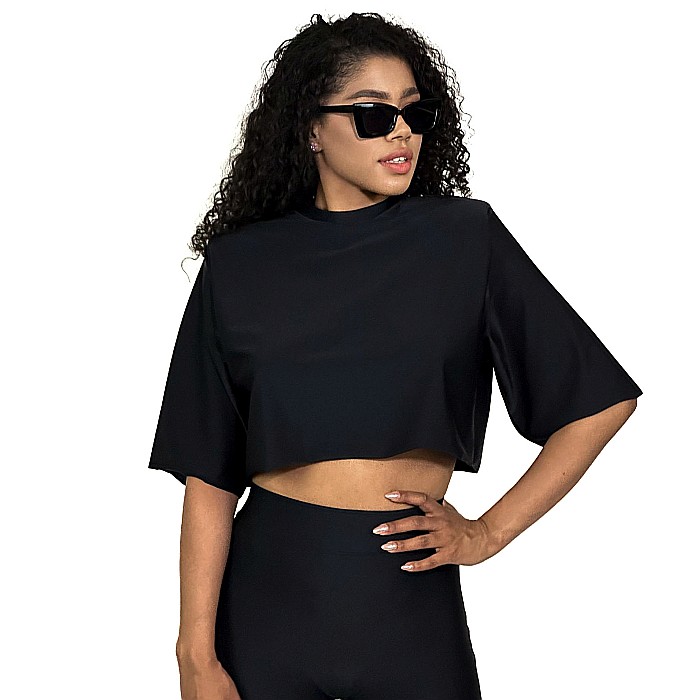 Top Dama Cu Maneca Scurta Si Umeri Negru Lycra - Dimitra [3]