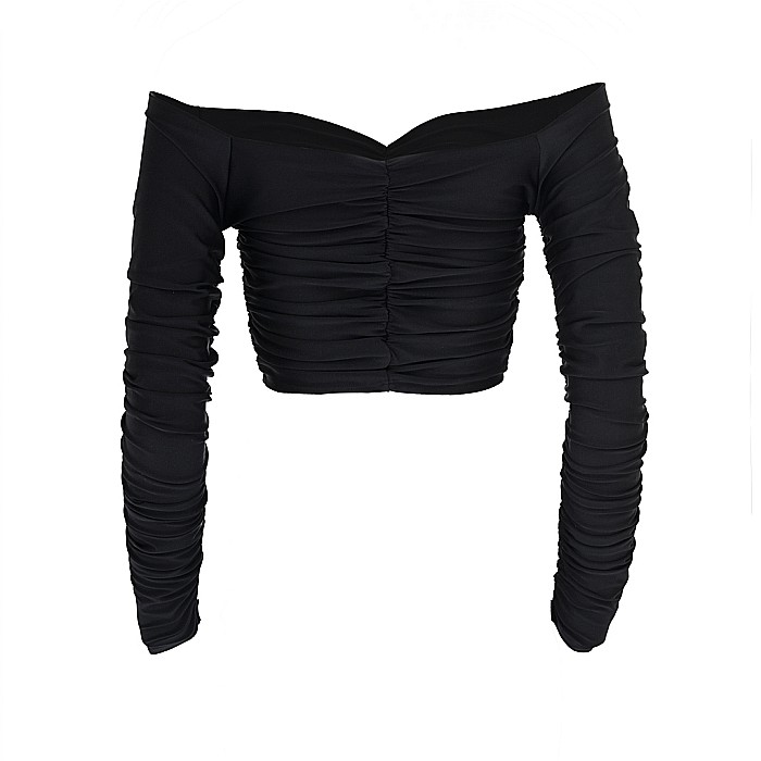 Top Dama Cu Umerii Goi Si Maneca Lunga Negru Lycra - Kayla [2]