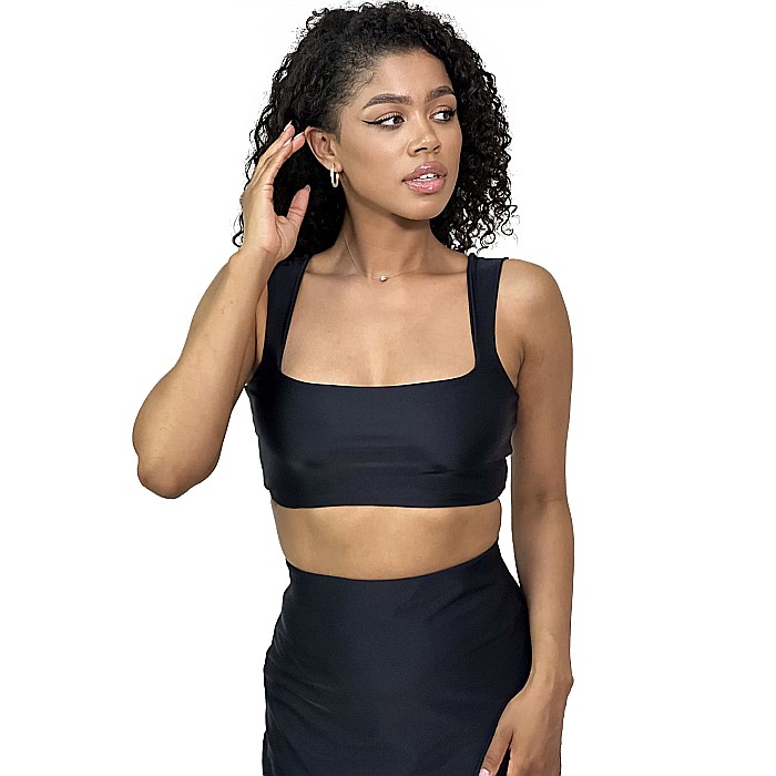 Top Dama Decoltat Fara Maneca Negru Lycra - Melia [4]