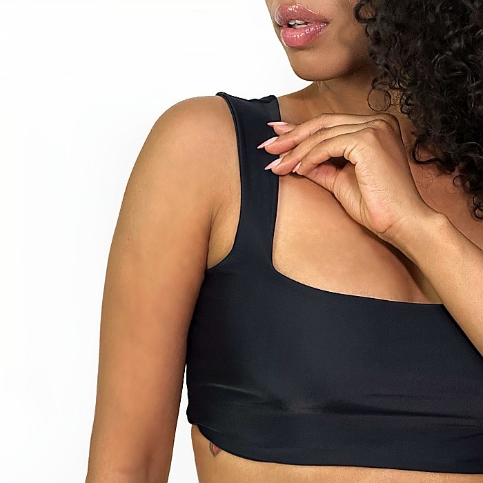 Top Dama Decoltat Fara Maneca Negru Lycra - Melia [3]