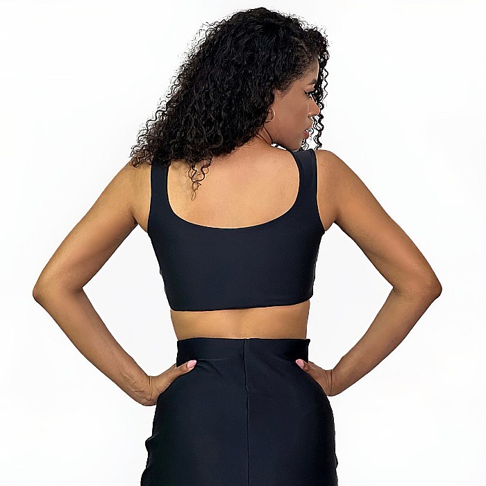 Top Dama Decoltat Fara Maneca Negru Lycra - Melia [5]