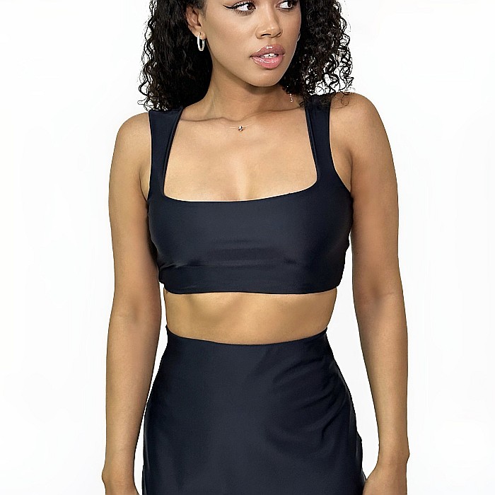 Top Dama Decoltat Fara Maneca Negru Lycra - Melia [6]