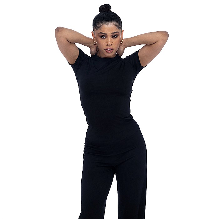 Top Dama La Baza Gatului Cu Maneca Scurta Negru Lycra - Roxie [5]