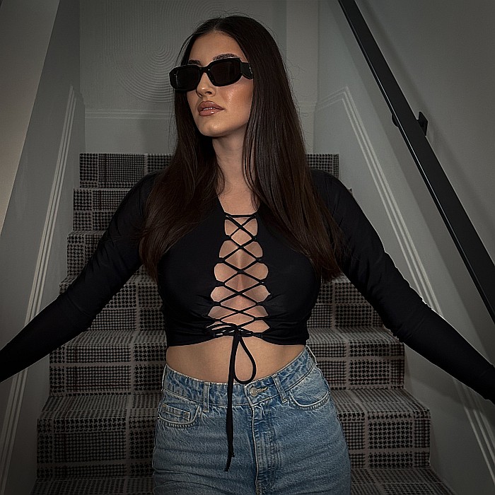 Top Dama Sexy Cu Maneca Lunga Negru Lycra – Jamil [3]