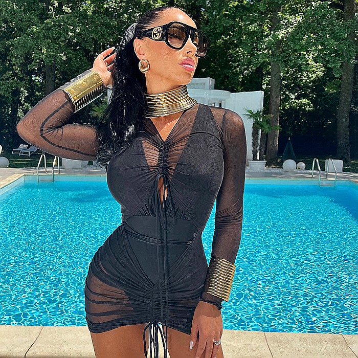 Rochie Dama Scurta Transparenta Neagra Lycra - Vanya [2]