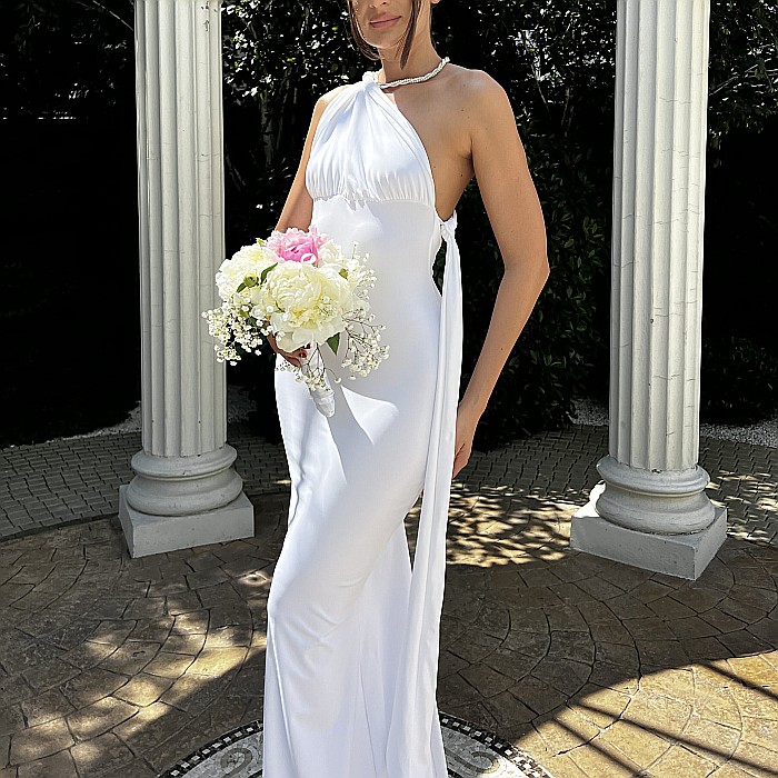 Rochie Cununie Civila Lunga Cu Spatele Gol Alba Lycra - Monique [16]