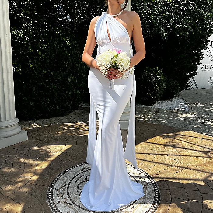 Rochie Cununie Civila Lunga Cu Spatele Gol Alba Lycra - Monique [18]