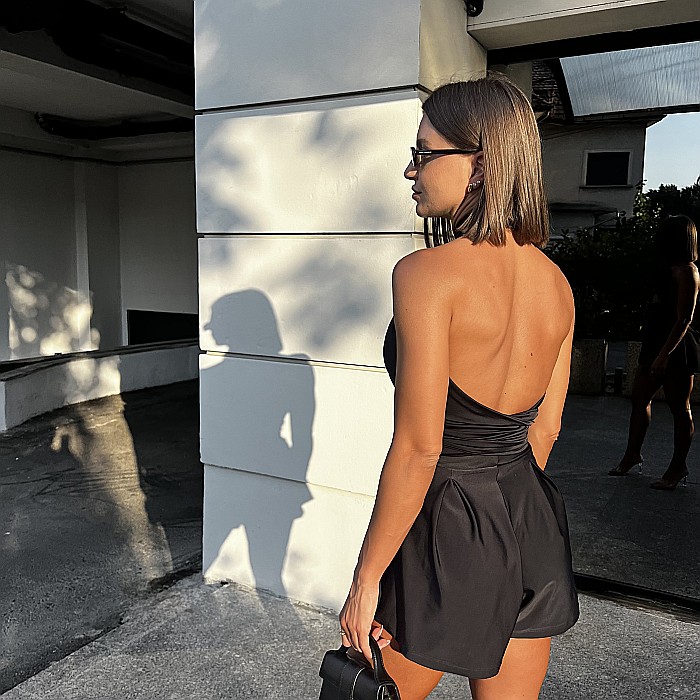 Top Dama Sexy Versatil Fara Maneci Negru Lycra – Yndoll [4]