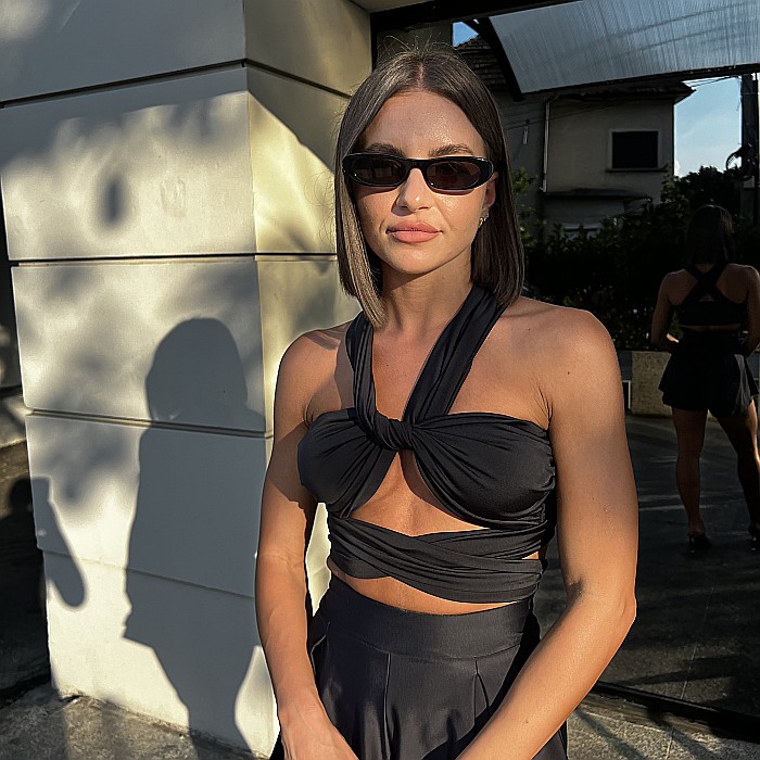 Top Dama Sexy Versatil Fara Maneci Negru Lycra – Yndoll [8]