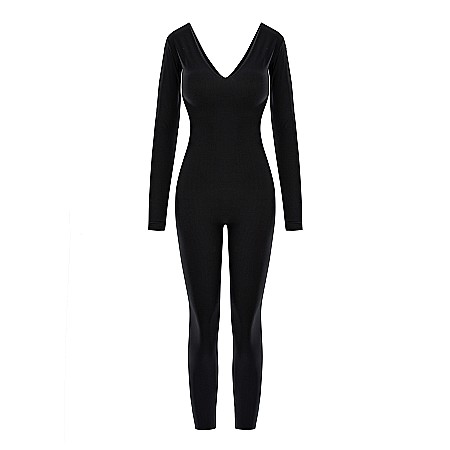 Salopeta Dama Lunga Decoltata Neagra Lycra - Marquise