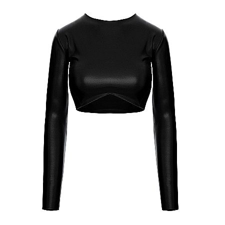 REDUCERI - STOC Top Dama Pe Gat Cu Maneca Lunga Negru Piele Eco – Aimar