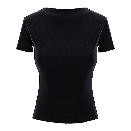 TOPURI DAMA - Top Dama La Baza Gatului Cu Maneca Scurta Negru Lycra - Roxie