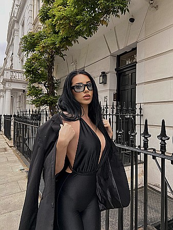 Produse Noi - Salopeta Dama Lunga Decoltata Cu Spatele Gol Neagra Lycra - Madison