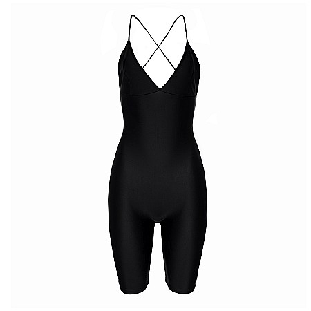 Salopeta Dama Scurta Decoltata Cu Spatele Gol Neagra Lycra – Alenna