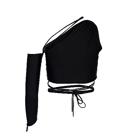 TOPURI DAMA - Top Dama Scurt Cu o Maneca Negru Lycra - Onica