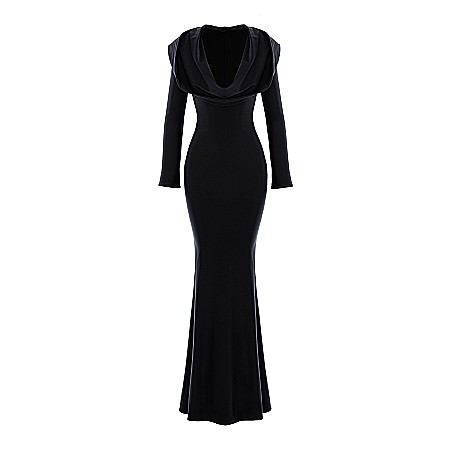 Rochie Dama Lunga Cu Gluga Neagra Lycra - Rahaby
