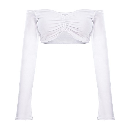 TOPURI DAMA - Top Dama Cu Umerii Goi Si Maneca Lunga Alb Lycra - Welly