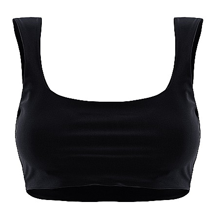 TOPURI DAMA - Top Dama Decoltat Fara Maneca Negru Lycra - Melia