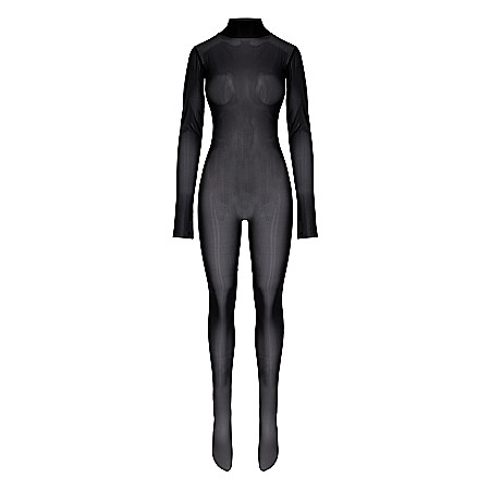 Salopeta Dama Lunga Pe Gat Transparenta Neagra Lycra - Second Skin