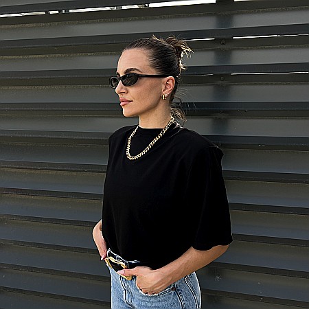 TOPURI DAMA - Tricou Dama Cu Maneca Scurta Si Umeri Negru Lycra - Nirva