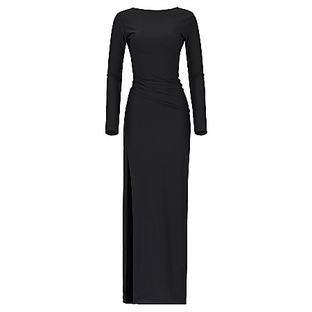 Rochie Dama Lunga Crapata Pe Picior Neagra Lycra - Feliksa