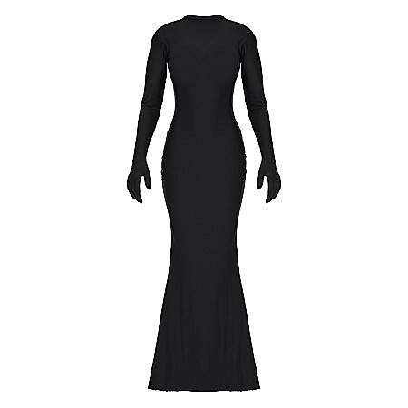 Rochie Neagra Dama Lunga & Manusi Lycra - Allaiah