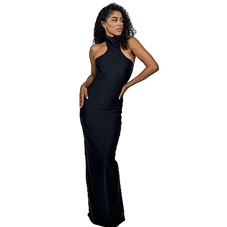 Rochie Dama Lunga Pe Gat Neagra Lycra - Freira