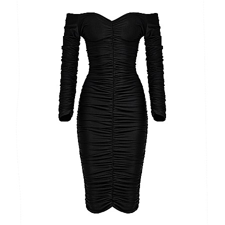 Rochie Dama Medie Cu Umerii Goi Neagra Lycra – Kayla