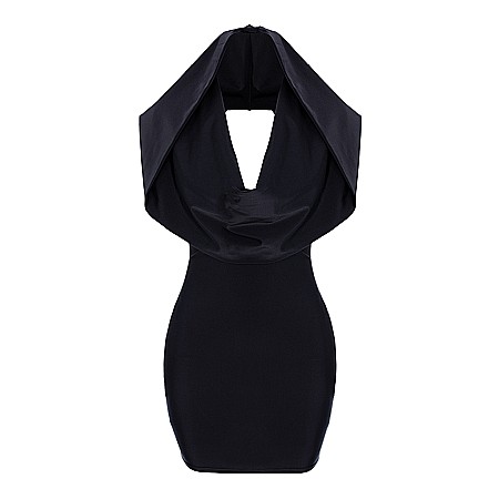 Rochie Dama Scurta Cu Gluga Neagra Lycra - Fabia