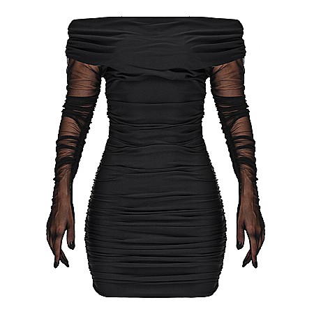 Rochie Dama Scurta Cu Umerii Goi Neagra Lycra - Ruxa