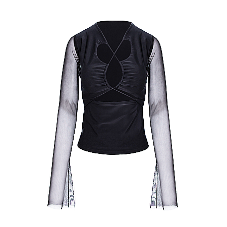 TOPURI DAMA - Top Dama Cu Snur Si Maneca Lunga Negru Lycra - Tessa