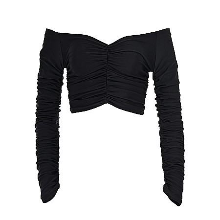 TOPURI DAMA - Top Dama Cu Umerii Goi Si Maneca Lunga Negru Lycra - Kayla