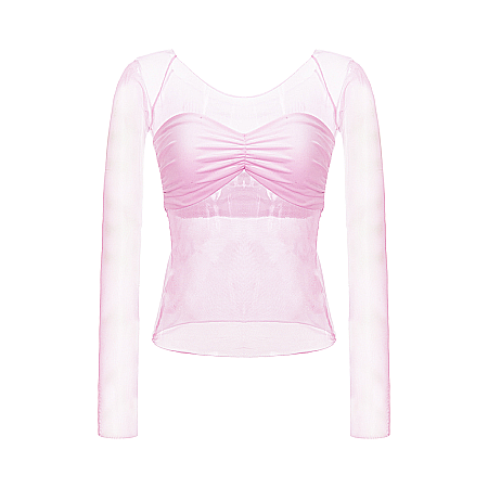 REDUCERI - STOC Top Dama Cu Umerii Goi Si Maneca Lunga Roz Lycra - Beth