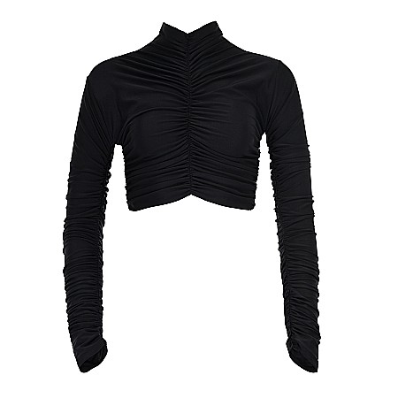 TOPURI DAMA - Top Dama Pe Gat Cu Maneca Lunga Negru Lycra - Lorraine