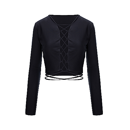 TOPURI DAMA - Top Dama Sexy Cu Maneca Lunga Negru Lycra – Jamil