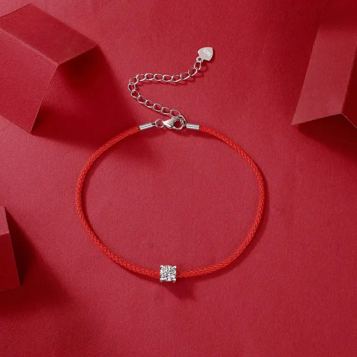 Bratara snur rosu din argint cu diamant moissanit 0.5 Karate [3]