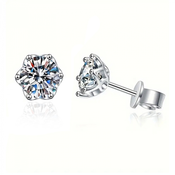 Cercei clasici stud din argint cu diamante moissanite [2]