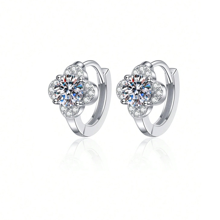 Cercei din argint cu diamante moissanite – Design Floral Elegant [1]