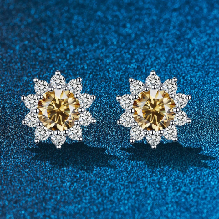 Cercei din argint floare cu diamante moissanite [2]