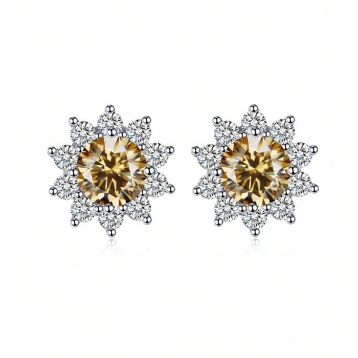 Cercei din argint floare cu diamante moissanite [1]