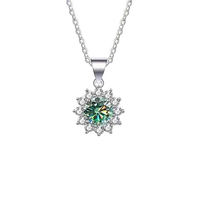 Colier argint floare cu diamant moissanit verde [1]