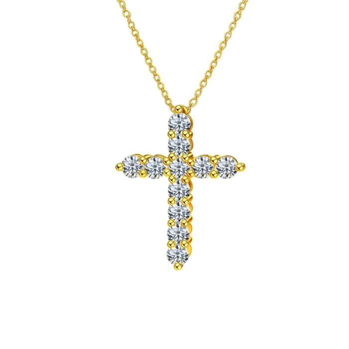 Colier Cruce din Argint Placat cu Aur si Diamante Moissanite – Eleganta si Stralucire Premium [1]