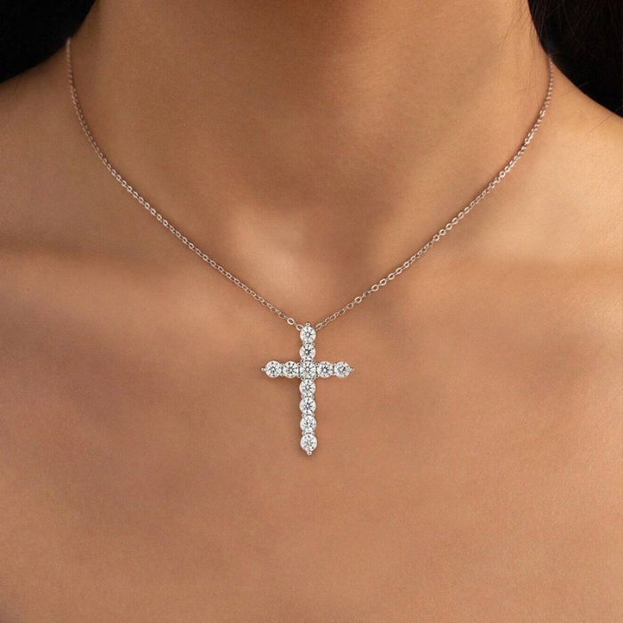 Colier cruce cu diamante Moissanite [2]