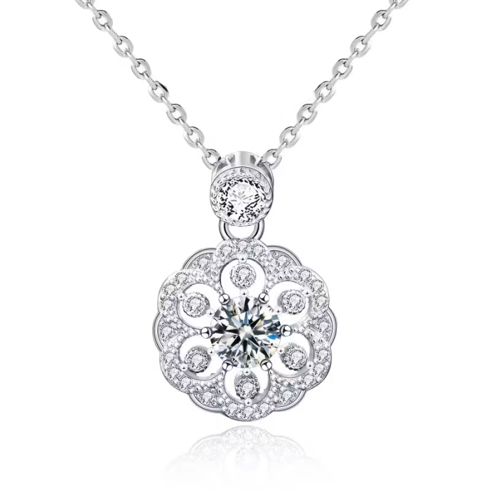 Colier din argint cu pandantiv floare si diamante moissanite [1]