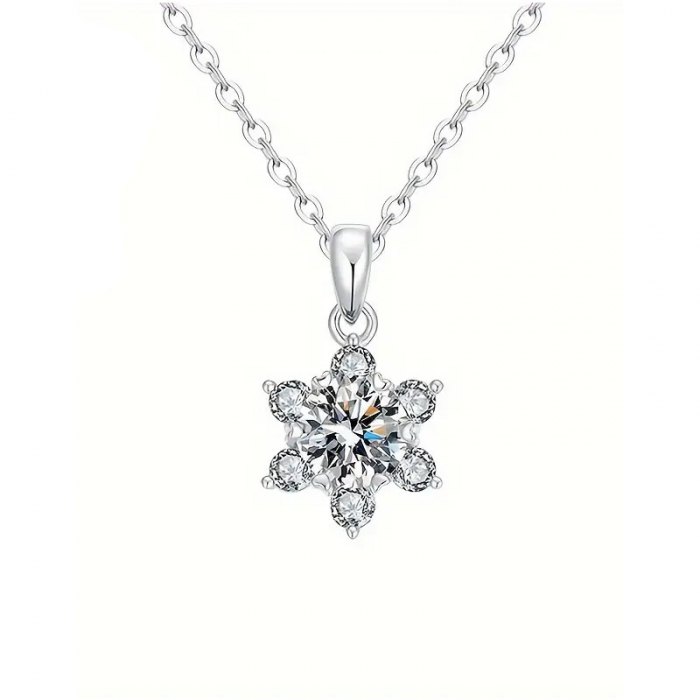 Colier floare din argint cu diamante moissanite [1]