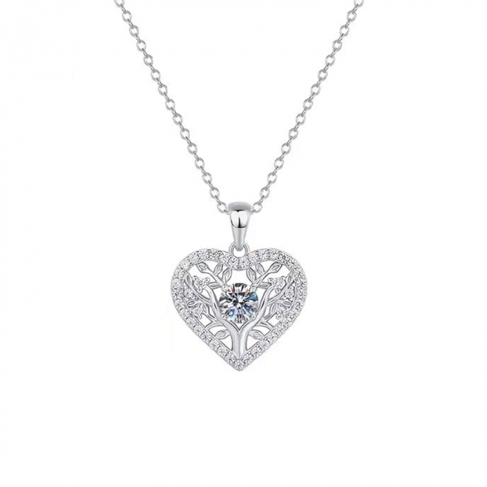 Colier inima din argint cu diamante moissanite Copacul Vietii [1]