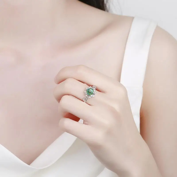 Inel din argint cu diamant moissanit verde 1 Karat [2]