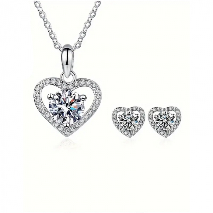 Set colier si cercei inima cu diamante moissanite [1]