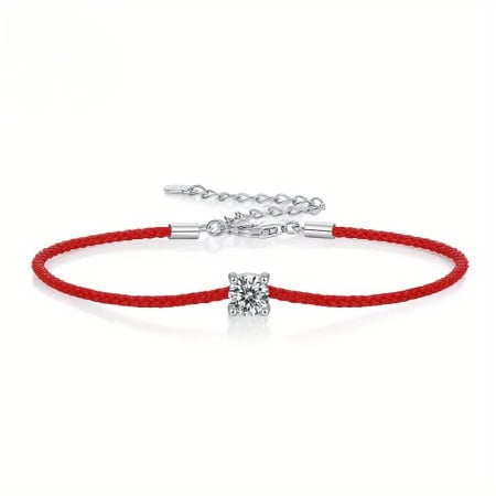 Bijuterii - Bratara snur rosu din argint cu diamant moissanit 0.5 Karate
