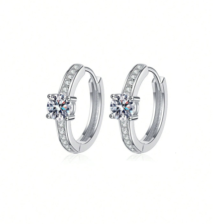 Cercei - Cercei cerc clasici din argint cu diamant moissanit